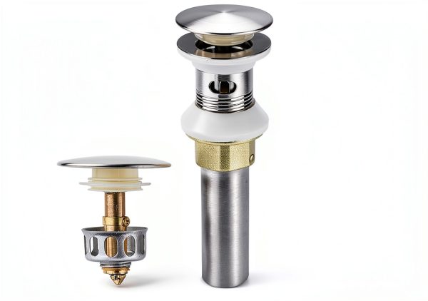 Bathroom Sink Drain,Drain Stopper Bathroom Sink with Overflow,Pop Up Drain Assembly with Detachable Strainer Basket,Built-in Anti-Clogging Strainer,Stainless Steel Brushed Nickel-1