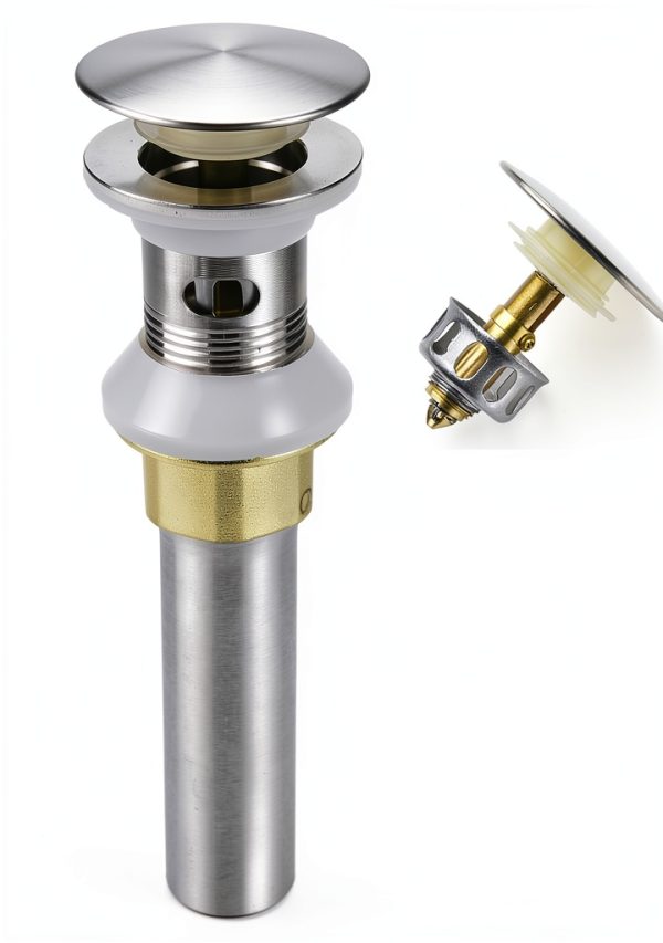 Bathroom Sink Drain,Drain Stopper Bathroom Sink with Overflow,Pop Up Drain Assembly with Detachable Strainer Basket,Built-in Anti-Clogging Strainer,Stainless Steel Brushed Nickel-0