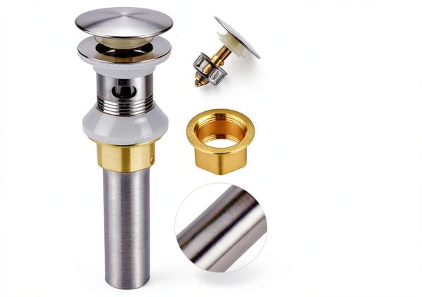 Bathroom Sink Drain,Drain Stopper Bathroom Sink with Overflow,Pop Up Drain Assembly with Detachable Strainer Basket,Built-in Anti-Clogging Strainer,Stainless Steel Brushed Nickel-2